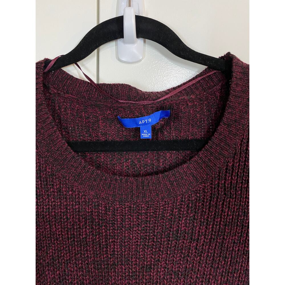 APT 9 Maroon Pullover Long Sleeve Black Fuzzy Cuffs Tunic Sweater Size XL - Picture 4 of 9